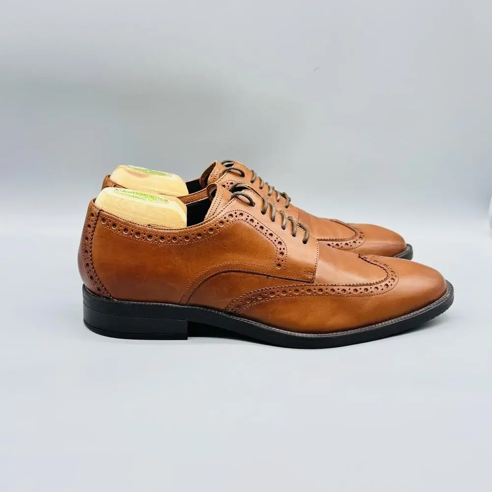 Cole Haan Shoes Mens 9.5 Brown Leather Grand OS Wingtip Oxford Dress Brogue
